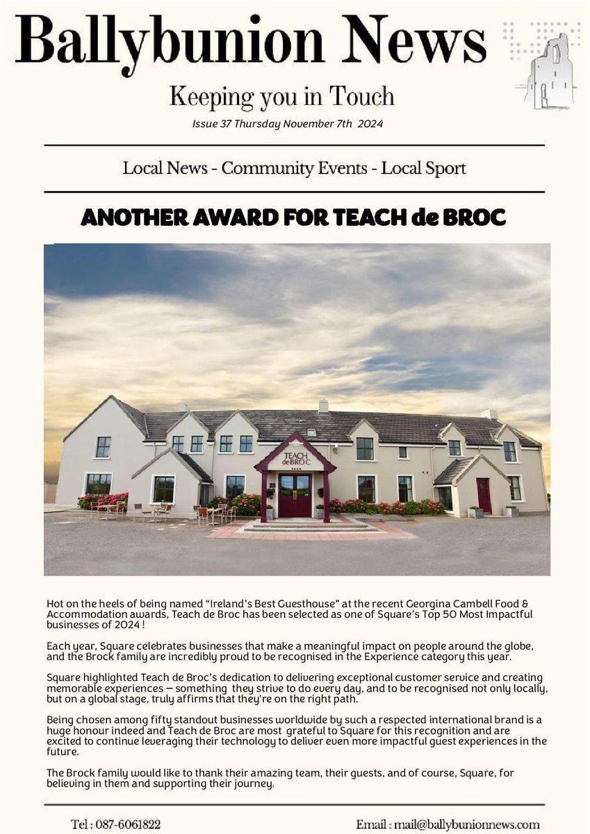 This week’s issue of Ballybunion News has been uploaded to the website. Its costs just €12 per annum to read and you can register at ballybunionnews.com