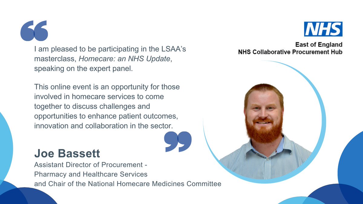 As Chair of the National Homecare Medicines Committee, the Hub’s Joe Bassett will be on the expert panel speaking at the Life Science Access Academy masterclass webinar tomorrow - Homecare: an NHS Update.
See LSAA's website for details: bit.ly/3AvuhSF.