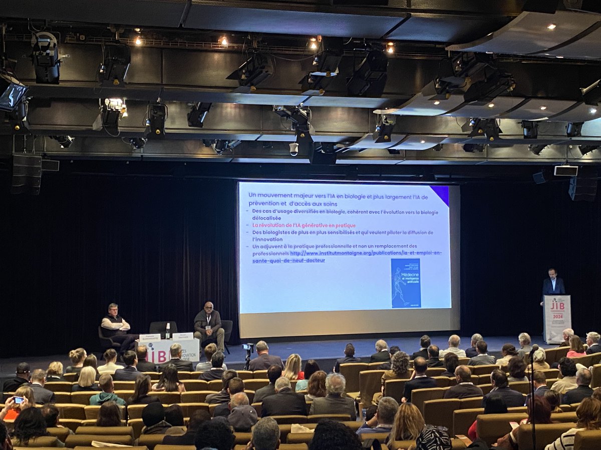Première journée passionnante aux #JIB, sous le signe de l'intelligence artificielle… et de nombreux participants bien réels!
Merci à <a href="/GrusonDavid/">David Gruson</a> d'avoir posé les enjeux d'une révolution IA en marche en biologie lors de la plénière d'ouverture!
<a href="/BLANCHECOTTE/">F. BLANCHECOTTE</a>  <a href="/Gauthier__Bruno/">Gauthier bruno</a>