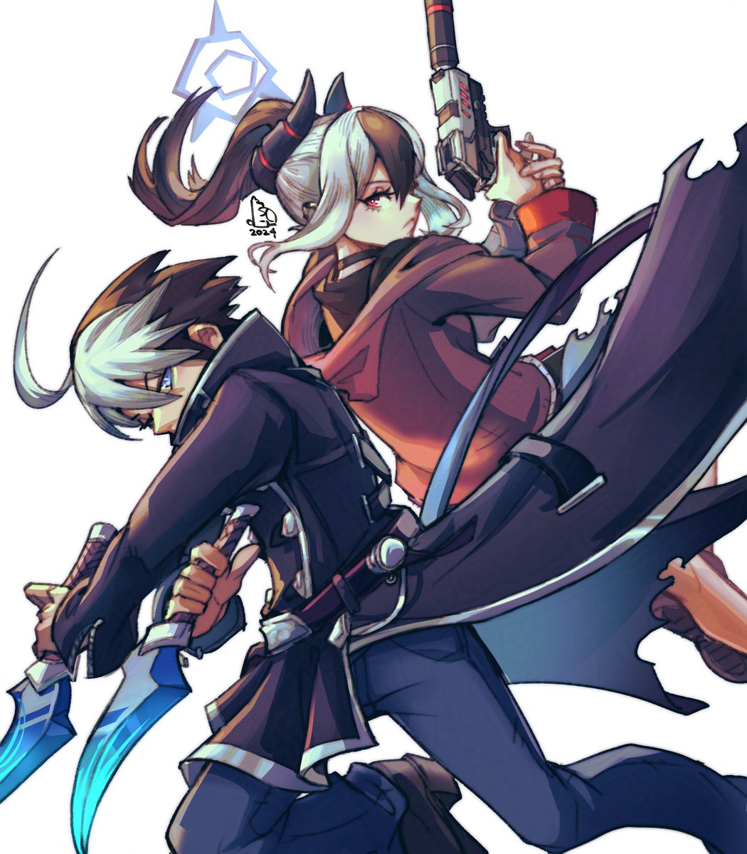 piccolourme's tweet image. comms work for @SilverChariotx !!!

~ Hollow Twilight 🌗⚔️🔫 ~

Seth from Under Night-In Birth and Kayoko from Blue Archive!

#UNIB #BlueArchive