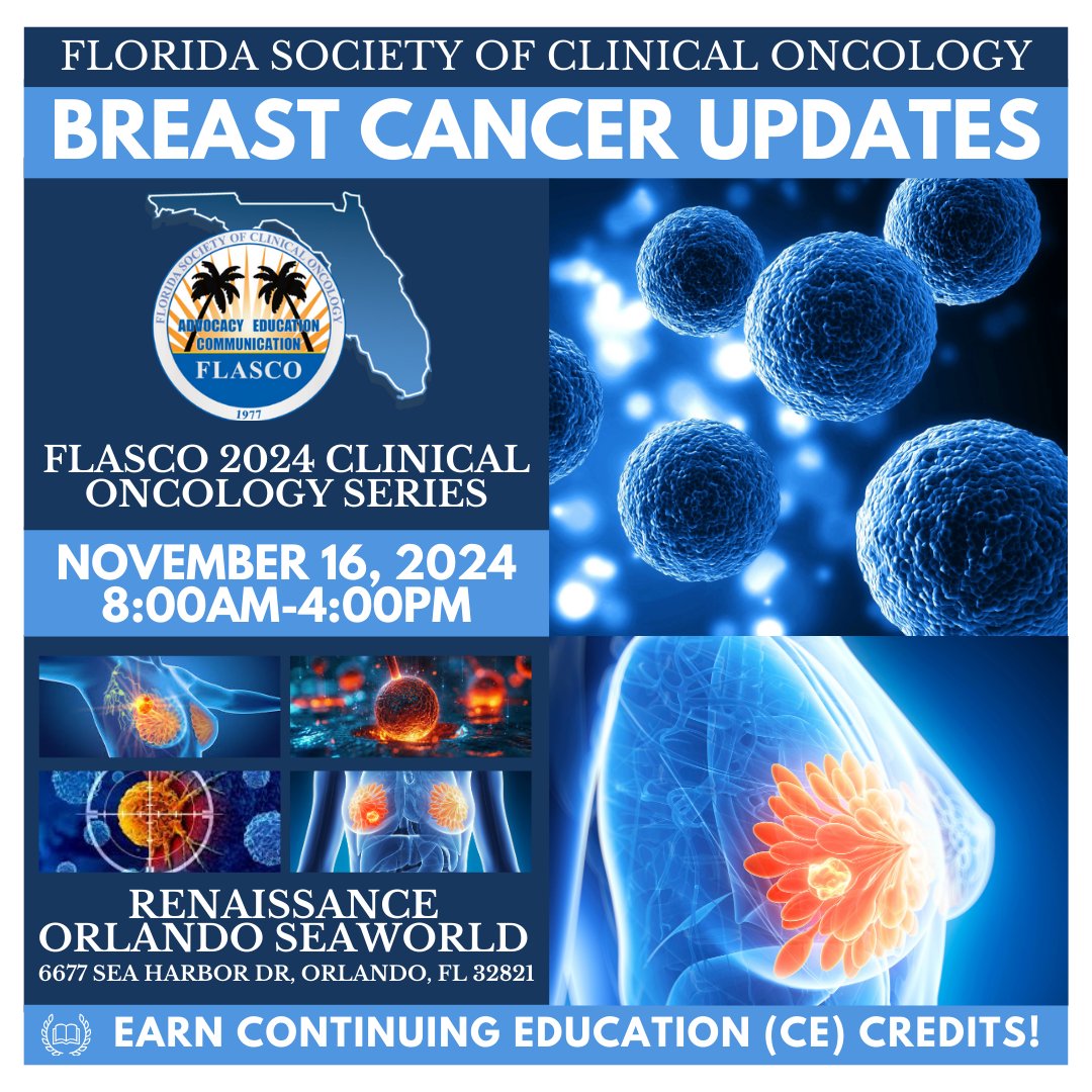 FLASCO_ORG's tweet image. Empower yourself with the latest advancements in breast cancer care, including personalized treatment plans, breakthrough research, and survivorship support. #LearnFromExperts #FLASCO

📅 Date: November 16, 2024
📍 Location: Renaissance Orlando SeaWorld
🔗members.flasco.org/ap/Events/Regi…
