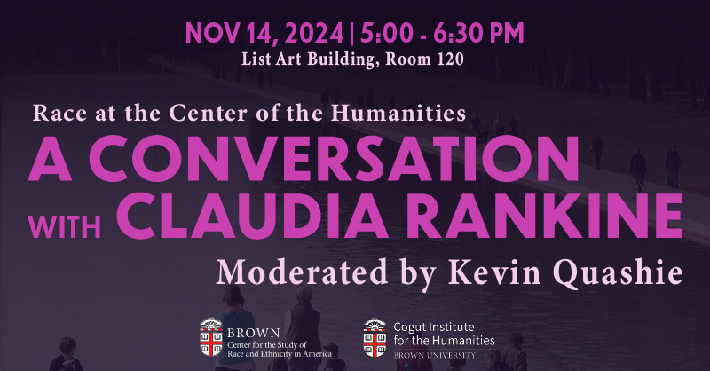Only 1 Week Away! ⏰

Don’t miss out on this timely discussion with poet and playwright, Claudia Rankine, and Brown’s own Kevin Quashie, Professor of English.

Register: csrea.link/Rankine
