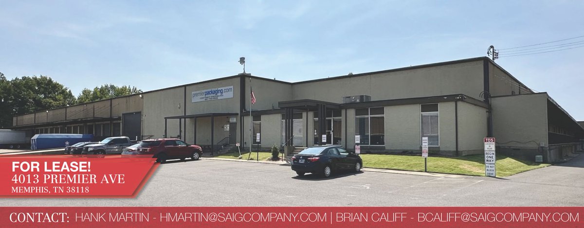 NAISaig's tweet photo. Prime Industrial Space for Lease: 4013 Premier Avenue!

• 7 acres
• 124,000 SF available
• Heavy power
• 22' clear height
• 18 dock-high doors
• 8 minutes away from Memphis International Airport

Contact Hank Martin, SIOR, CCIM or Brian Califf, CCIM for more information. https://t.co/P7HjbL6CGg