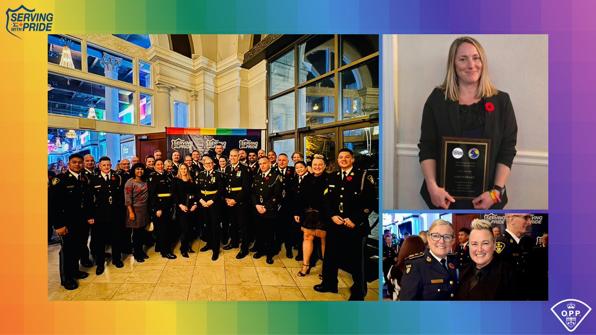 I am incredibly proud of the #OPP members who attended and represented over 50% of the nominations at this year's Serving with Pride Gala &amp; Awards Night. A special congratulations to Amy Stewart from the OPP's Equity and Inclusion Unit, who was recognized with the <a href="/swpontario/">Serving With Pride</a>