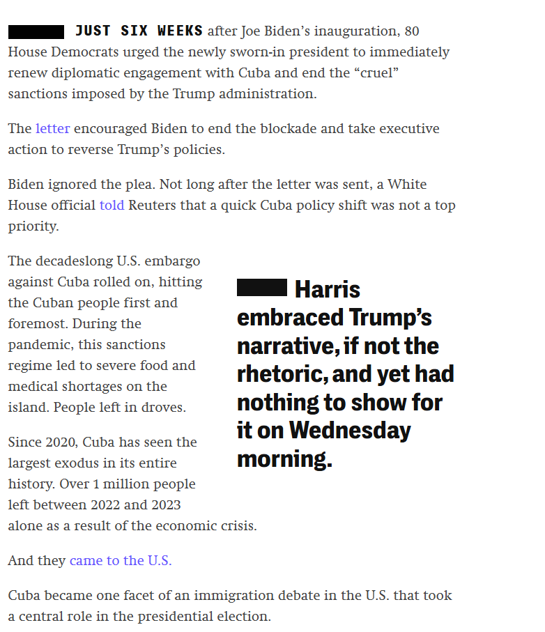 justfp's tweet photo. The Biden-Harris admininistration ignored pleas from House Democrats to stop the indiscriminate economic sanctions on Cuba and Venezuela that exacerbate mass migration, writes @aidachavez at @theintercept.

"Instead, she tried — and failed — to co-opt Trump’s talking points." https://t.co/mj84iUkk62