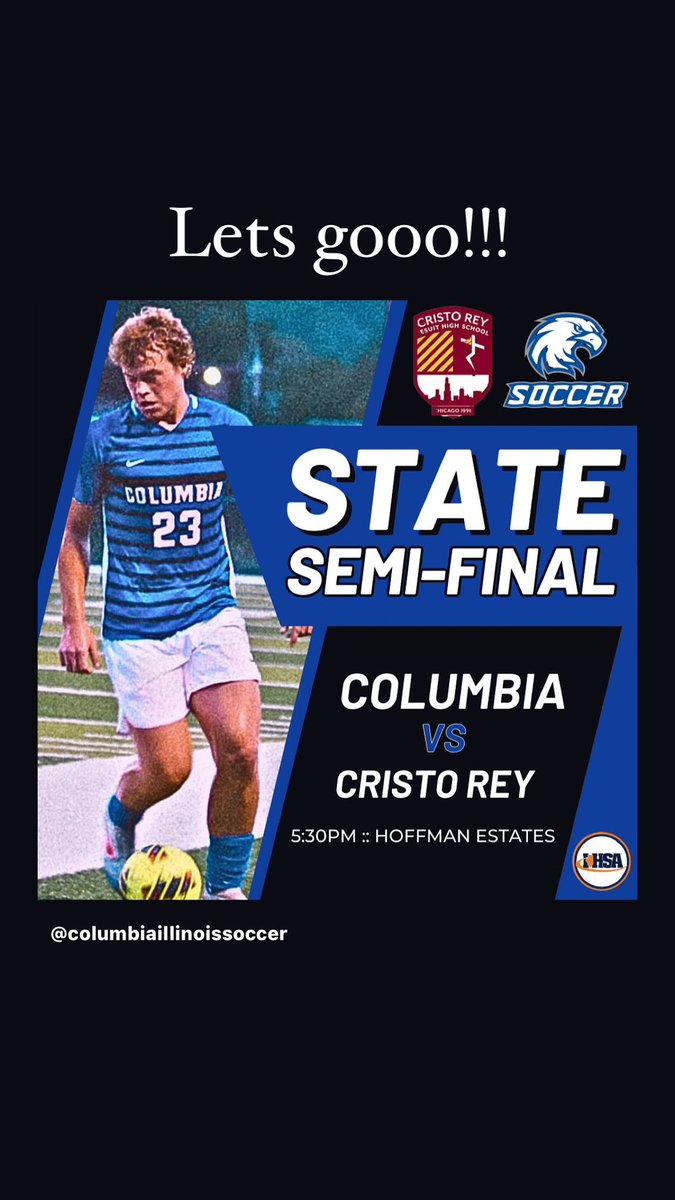 It’s a beautiful day in Hoffman Estates for Gameday. State semis at 5:30pm. #Eagles #UnfinishedBusiness #Columbia5trong #618soccer