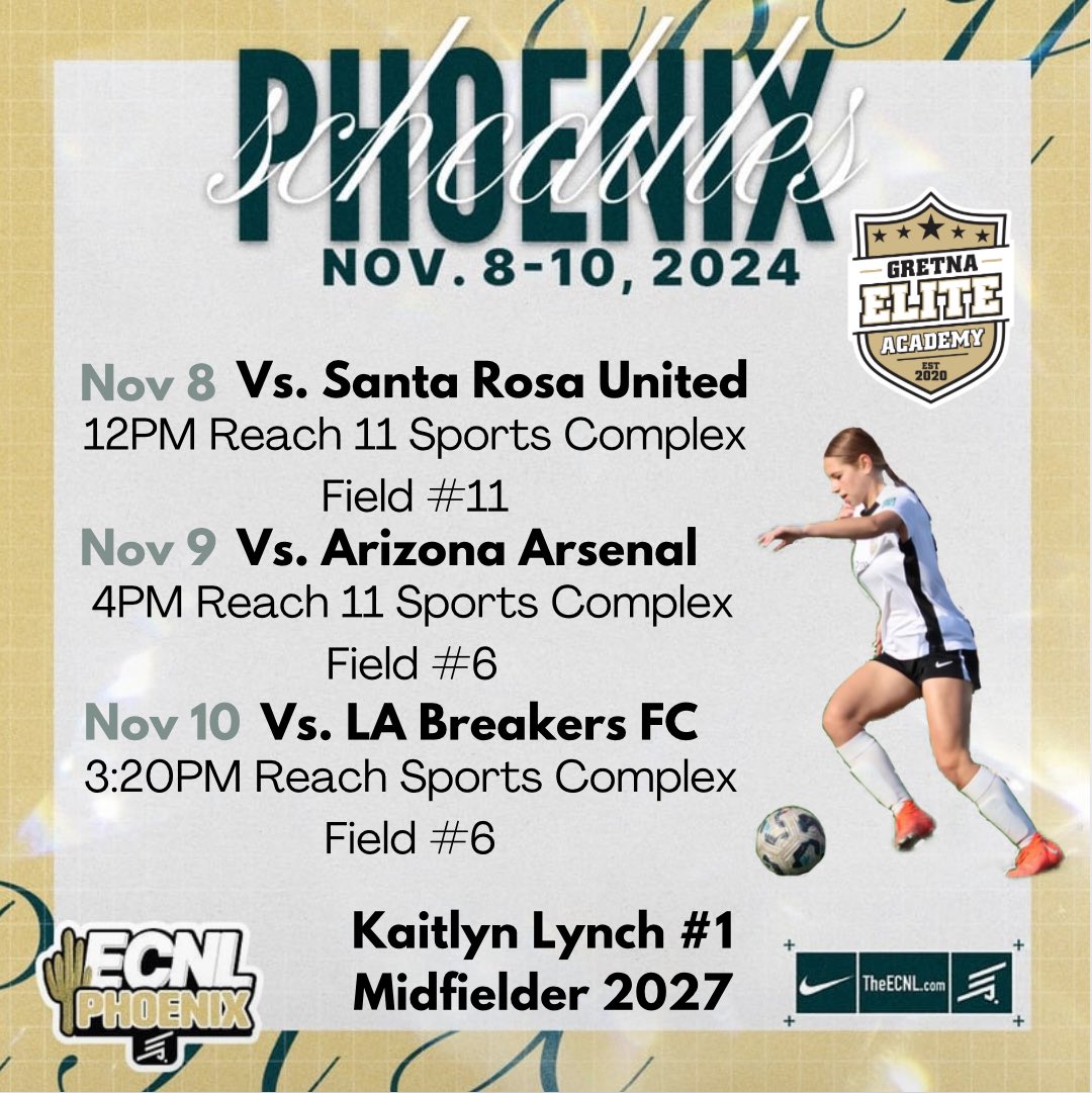 Kaitlyn Lynch (@kaitlynlynch_1) on Twitter photo It’s almost time to takeoff for Phoenix!
<a href="/TopDrawerSoccer/">TopDrawerSoccer</a> <a href="/ImYouthSoccer/">ECNL/GA/Recruiting/College Soccer</a> <a href="/Gretna08ECNL/">GEA 08G ECNL</a> <a href="/ImCollegeSoccer/">College Soccer Truth ™</a> <a href="/GEA_ECNL/">Gretna Elite Academy ECNL</a> It’s almost time to takeoff for Phoenix!
<a href="/TopDrawerSoccer/">TopDrawerSoccer</a> <a href="/ImYouthSoccer/">ECNL/GA/Recruiting/College Soccer</a> <a href="/Gretna08ECNL/">GEA 08G ECNL</a> <a href="/ImCollegeSoccer/">College Soccer Truth ™</a> <a href="/GEA_ECNL/">Gretna Elite Academy ECNL</a>