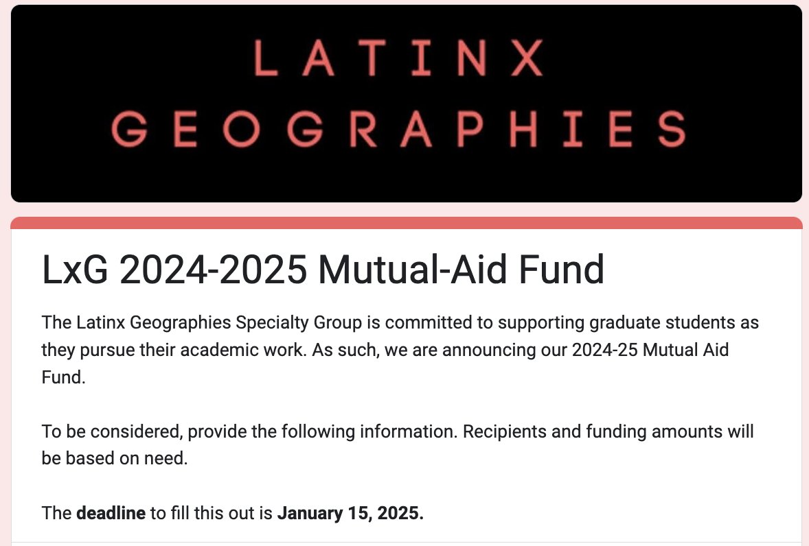 Hola todxs: 
We also remain committed to supporting graduate students...&amp; therefore have reopened our Mutual Aid Fund. 

Please share &amp; consider applying ---&gt; tinyurl.com/lxgmutualaid