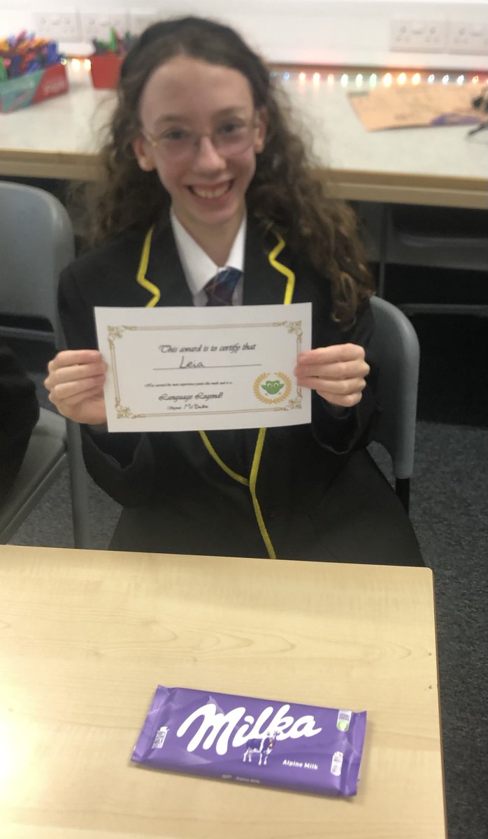 A massive ¡Muy bien! for Leia, who was today's Language Legend! Well done, and enjoy your prize!