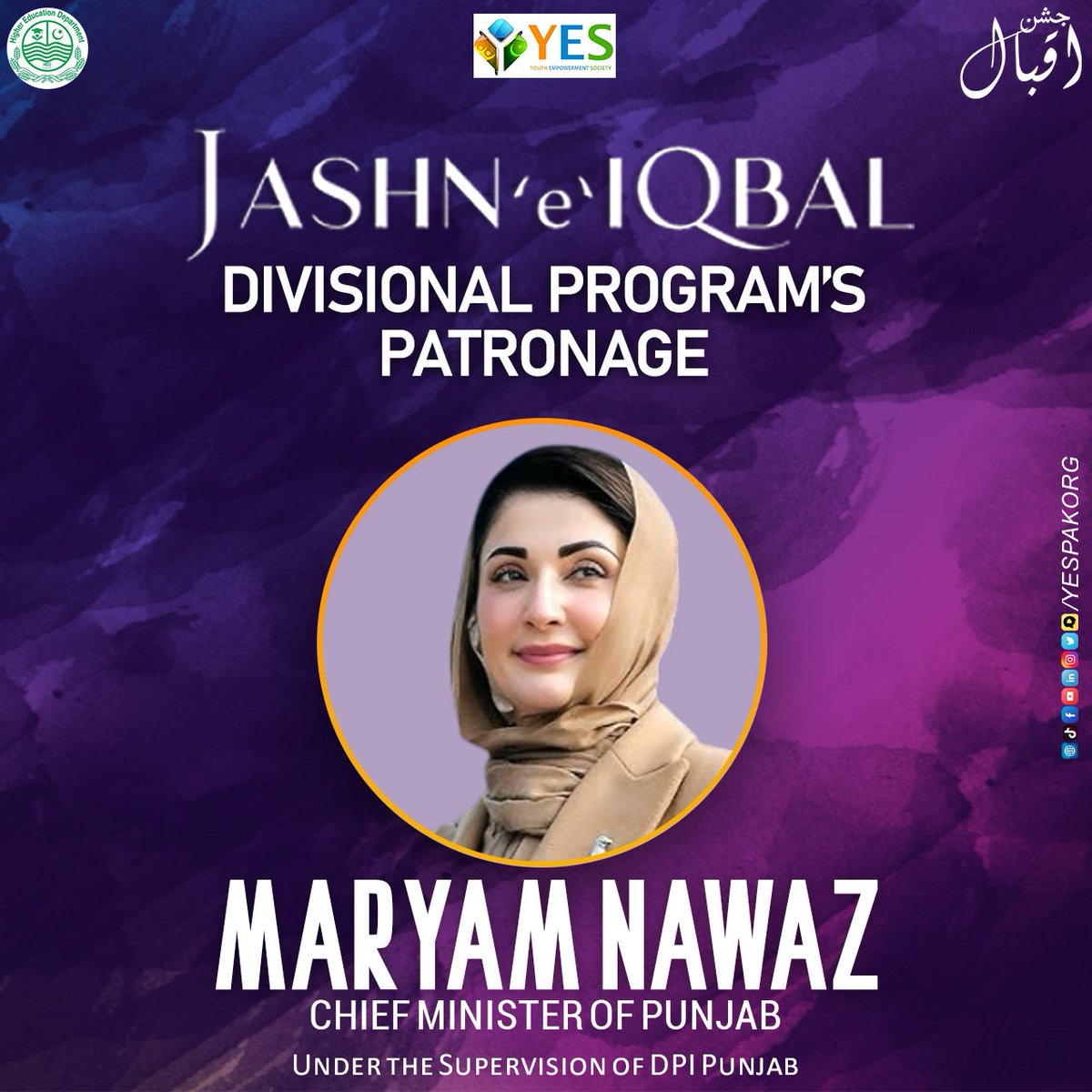 yespakorg's tweet photo. Before the Mega Jashn-e-Iqbal, get ready for the Pre-Event as Divisional Jashn-e-Iqbal Program happening all over Punjab🔥

YES, in collaboration with the Higher Education Department, is here to promote the knowledge, philosophy, &amp; vision of Iqbal💫
Let’s come together✨

#iqbal https://t.co/nx7aXogouk