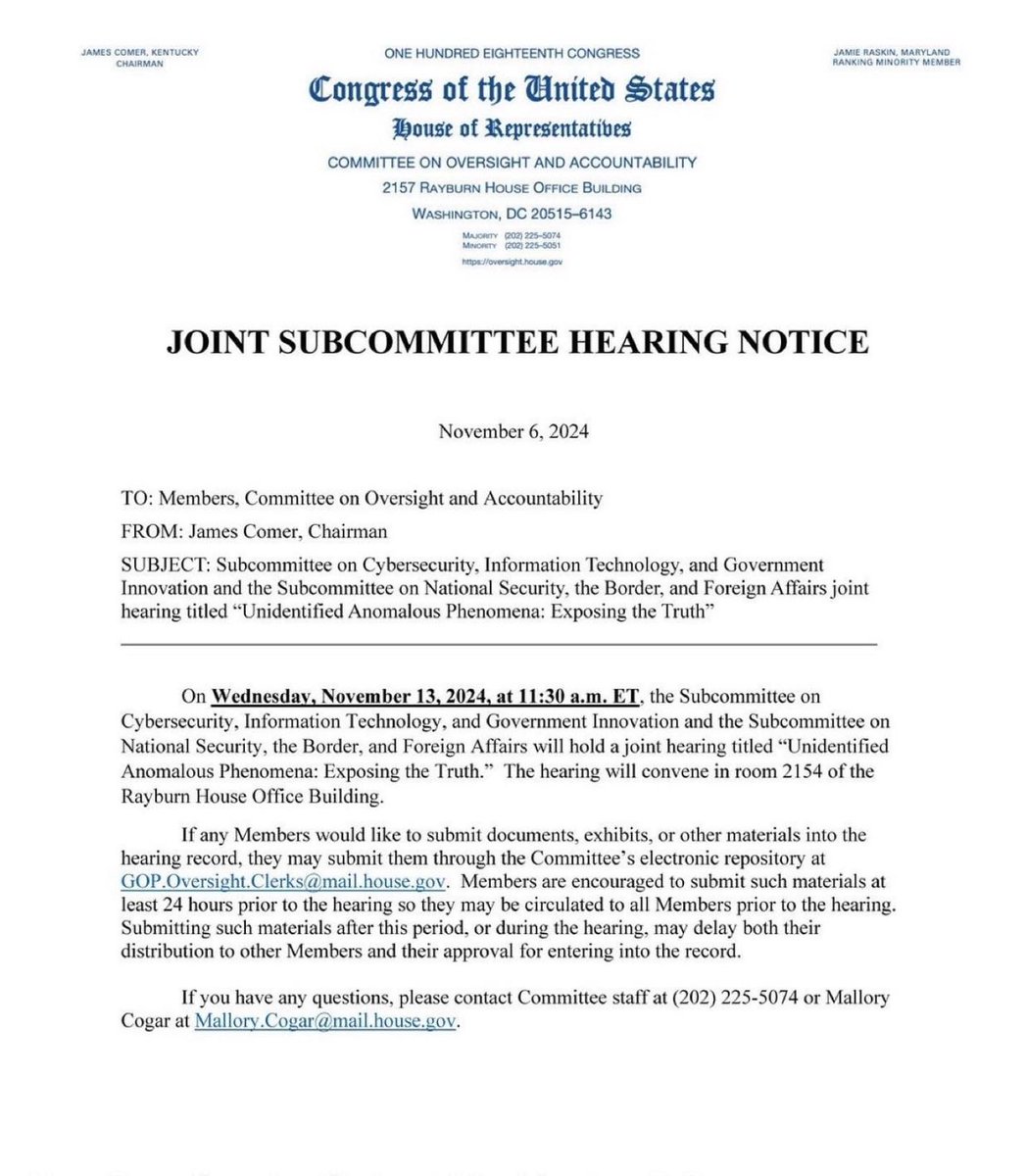I will gladly offer (as I’ve done before) secure links to any members of Congress of The Program prior to this UAP hearing. We should be able to announce an exact date (this year) very soon. Thanks to all of you for your patience and support. 🙏🏼⭐️