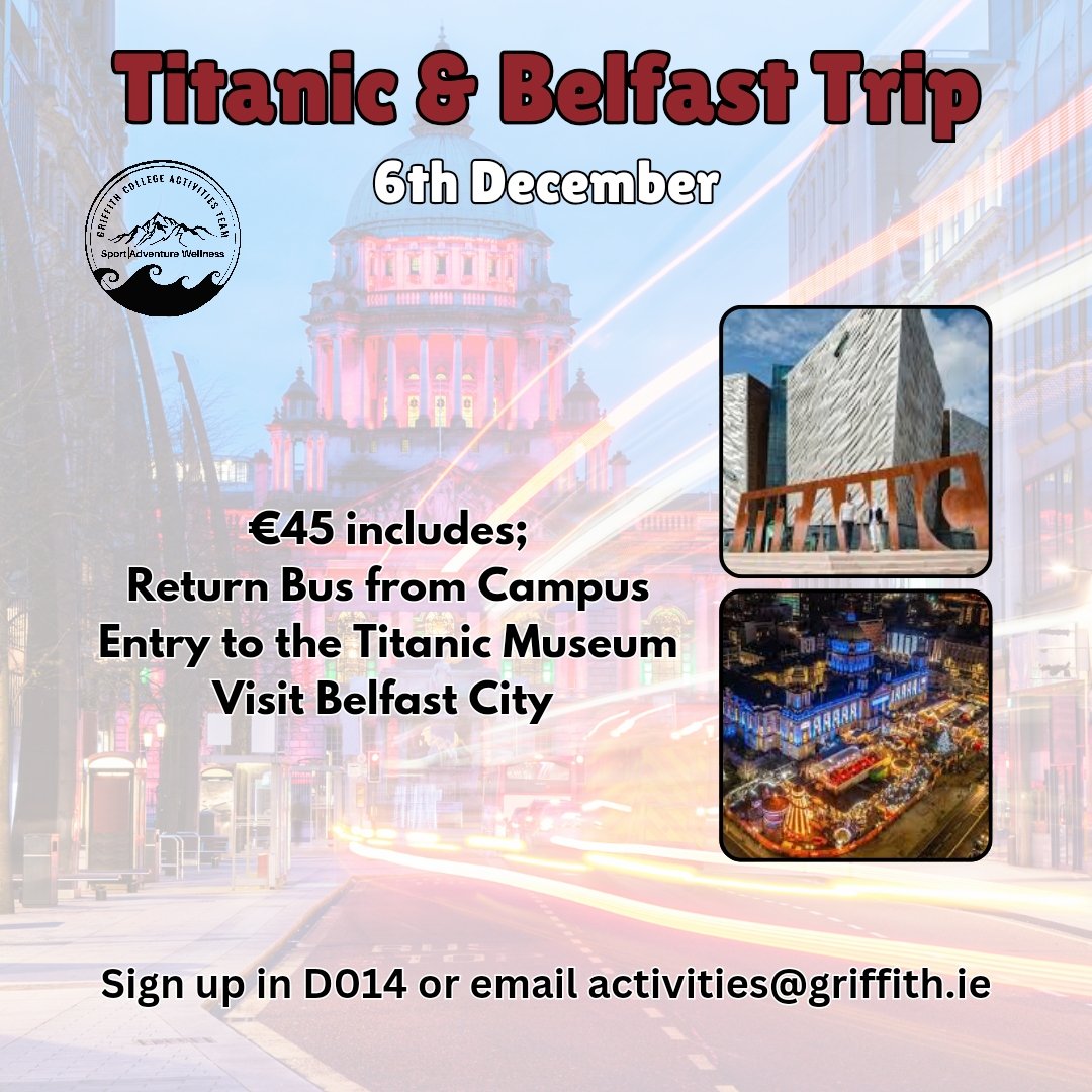 Griffith College Activities Team (@griffactivities) on Twitter photo Our first day trip of the academic year is coming up! Places are limited, so sign up by dropping in to D014 or email activities@griffith.ie Our first day trip of the academic year is coming up! Places are limited, so sign up by dropping in to D014 or email activities@griffith.ie