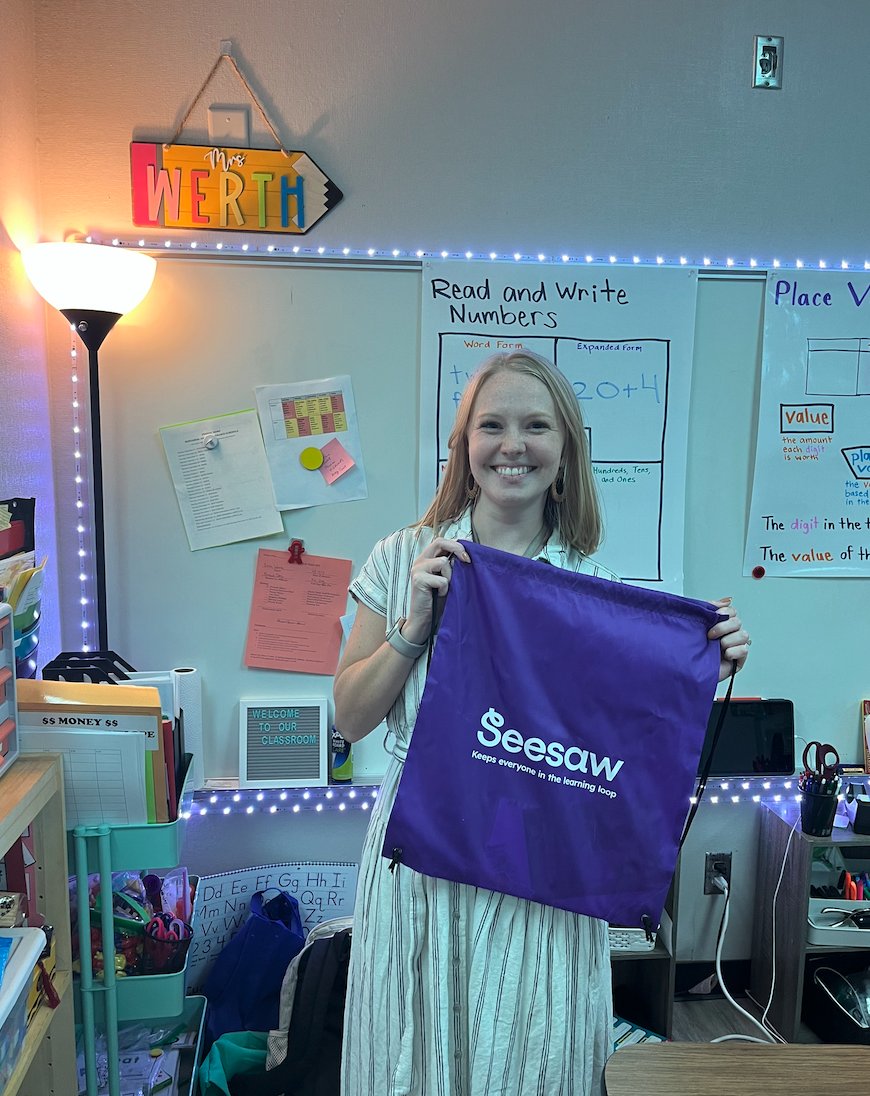 🎉 Huge shoutout to Mrs. Sarah Werth from <a href="/JessHarbenElem/">Jess Harben Elementary</a>, our district's TOP multimedia user in <a href="/Seesaw/">Seesaw</a>! 💜Your intentional integration of technology in the classroom is inspiring! Keep shining! ✨#RISDBeTheOne