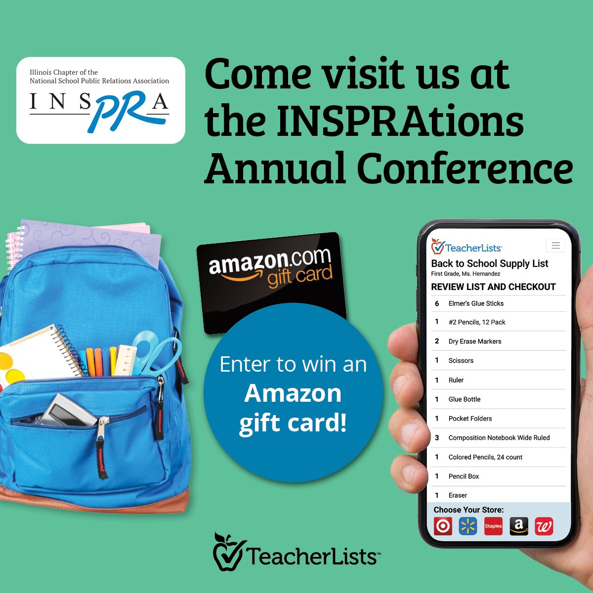 Heading to the <a href="/INSPRABoard/">INSPRA</a> Annual Conference? 
Come visit us and learn more about <a href="/TeacherLists/">TeacherLists</a>!

P.S. We're giving away an Amazon gift card! 😍
.
.
#inspra #conference #K12 #schoolPR #schooladmin #schoolleaders #schoolcommunicators
