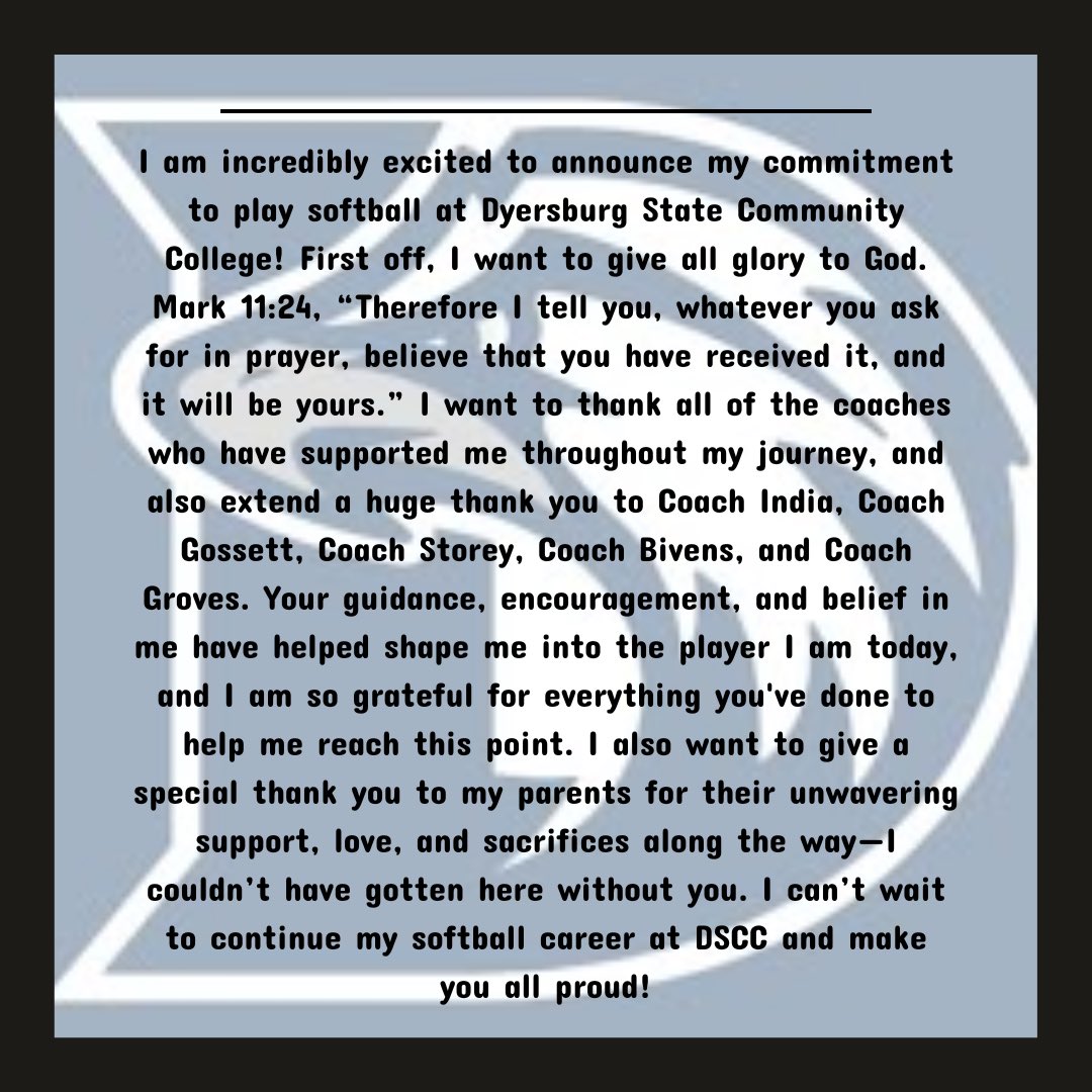 Kennedi07AR's tweet photo. I’m COMMITTED!! 🙌
I want to sincerely thank @CoachFollis_ and Coach Emily for giving me the opportunity to be part of such an incredible program. Your belief in my abilities has meant so much. I’m excited to commit to DSCC! 🥎
 #futureeagle #AGTG 
@TGNatGroves @Coach_India_C https://t.co/OPQR8k83TK