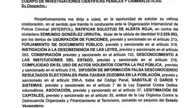 polianalitica's tweet photo. 🔴 El Ministerio Público de Venezuela ratificó la solicitud de alerta roja a Interpol contra Edmundo González Urrutia.

🗣 Según información exclusiva revelada por El Tiempo, la solicitud está fechada el 24 de octubre y se basa en los delitos de conspiración, usurpación de identidad y forjamiento de documentos.

📌 Vía: @ELTIEMPO
