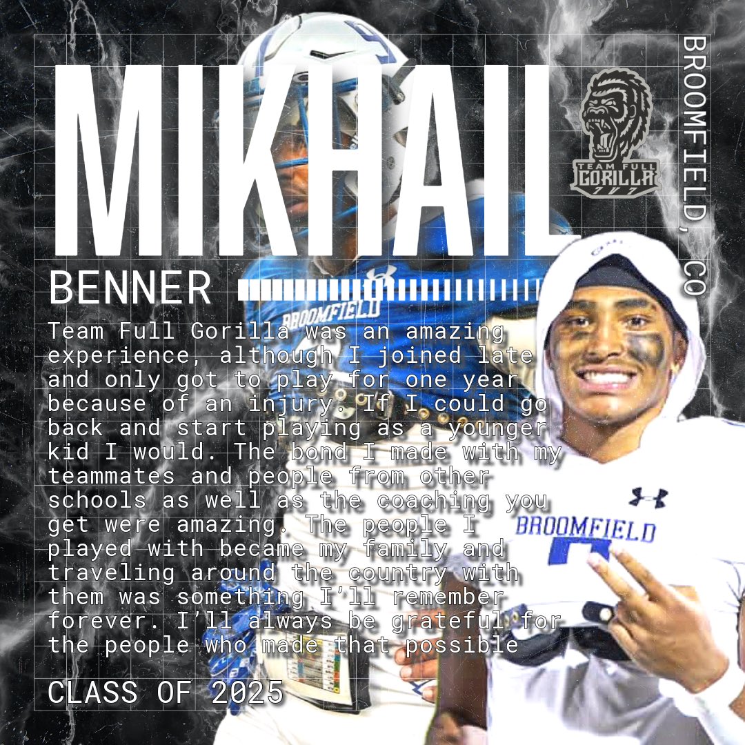 Once a Gorilla, Always a Gorilla 🦍

Senior Shoutout, <a href="/bennermikhail0/">Mikhail Benner</a> 

Committed <a href="/AF_Football/">Air Force Football</a> 

#skorillas #senior2025