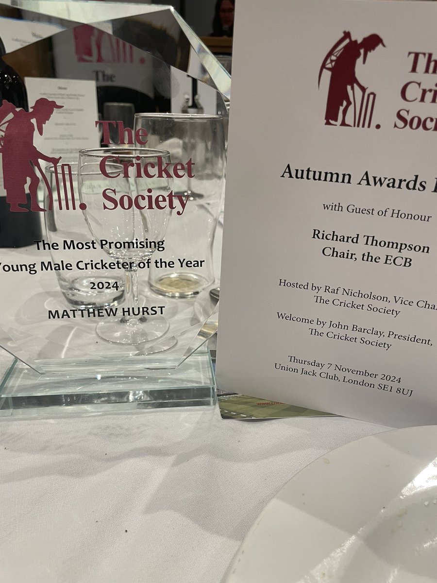 Lovely afternoon in the Big Smoke with the Cricket Society accepting an award for Matty Hurst. Thanks for the invite 🏏