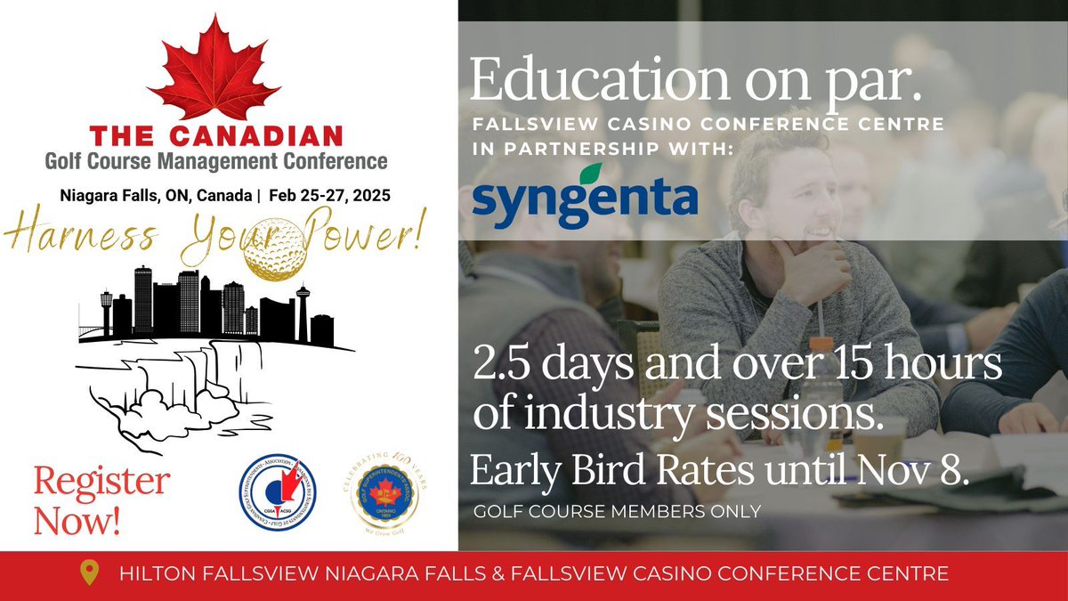 📣 Thank you <a href="/SyngentaTurfCA/">SyngentaTurfCanada</a> for supporting our education sessions at The Canadian Golf Course Manager Conference in Feb! Your commitment to providing top-notch education in golf course management is vital to making this event possible! #OGSA #CGSA #TodayInOntario <a href="/GolfSupers/">CGSA</a>