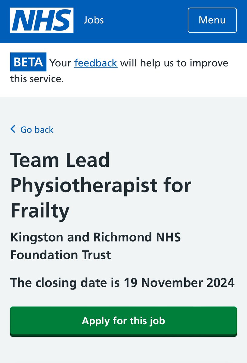 Jacqui Holmes (@jacquih0lmes) on Twitter photo Do you have experience of acute medical presentations, pathologies & frailty syndromes? Are you looking to develop your leadership skills? Join <a href="/K_and_R_NHS/">Kingston and Richmond NHS Foundation Trust</a> in this exciting Band 7 Frailty Team Lead Physiotherapy role, working to improve patient care across the frailty pathway! Do you have experience of acute medical presentations, pathologies & frailty syndromes? Are you looking to develop your leadership skills? Join <a href="/K_and_R_NHS/">Kingston and Richmond NHS Foundation Trust</a> in this exciting Band 7 Frailty Team Lead Physiotherapy role, working to improve patient care across the frailty pathway!