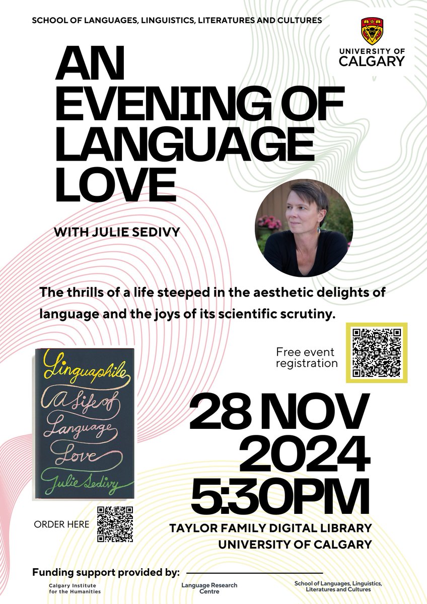 Join us to hear Dr. Julie Sedivy on her new book Linguaphile us.macmillan.com/books/97803746…! Professors will also read poems in their languages that highlight the pleasures we experience from the art and science of Language. Free event, including a light reception, but please register!