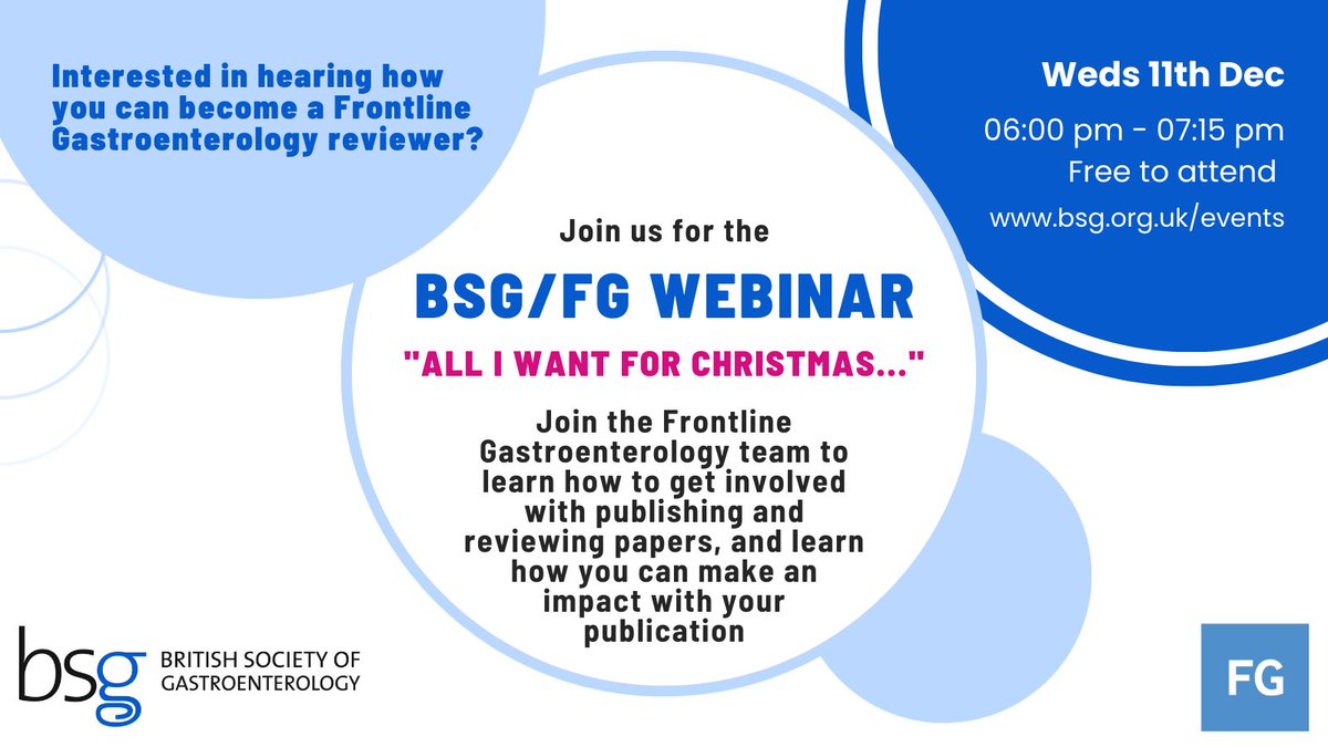 Frontline Gastro (@frontgastro_bmj) on Twitter photo "All I want for Christmas".... is FG! 🎵🎄<a href="/FrontGastro_BMJ/">Frontline Gastro</a>
Join us for the <a href="/BritSocGastro/">BSG</a> / <a href="/FrontGastro_BMJ/">Frontline Gastro</a> Webinar on Wednesday 11th December, 18:00-19:00! It is FREE to join.
Register here NOW: bit.ly/3UIPNKq
Learn how to get involved with publishing and "All I want for Christmas".... is FG! 🎵🎄<a href="/FrontGastro_BMJ/">Frontline Gastro</a>
Join us for the <a href="/BritSocGastro/">BSG</a> / <a href="/FrontGastro_BMJ/">Frontline Gastro</a> Webinar on Wednesday 11th December, 18:00-19:00! It is FREE to join.
Register here NOW: bit.ly/3UIPNKq
Learn how to get involved with publishing and