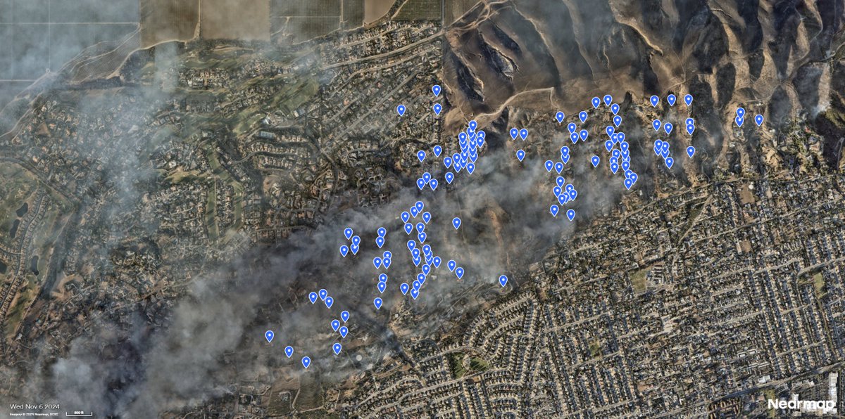 Doing a rough count of structures lost in the Camarillo Heights area from the #MountainFire using <a href="/nearmap/">Nearmap</a> ImpactResponse imagery and the number appears to be at least 125. #CAwx