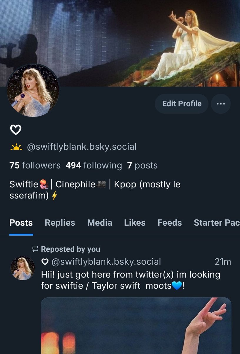 swiftlyblank's tweet image. Looking for Bluesky/🦋 Swiftie moots/users!
let's be moots here's my link! i follow back!
bsky.app/profile/swiftl…