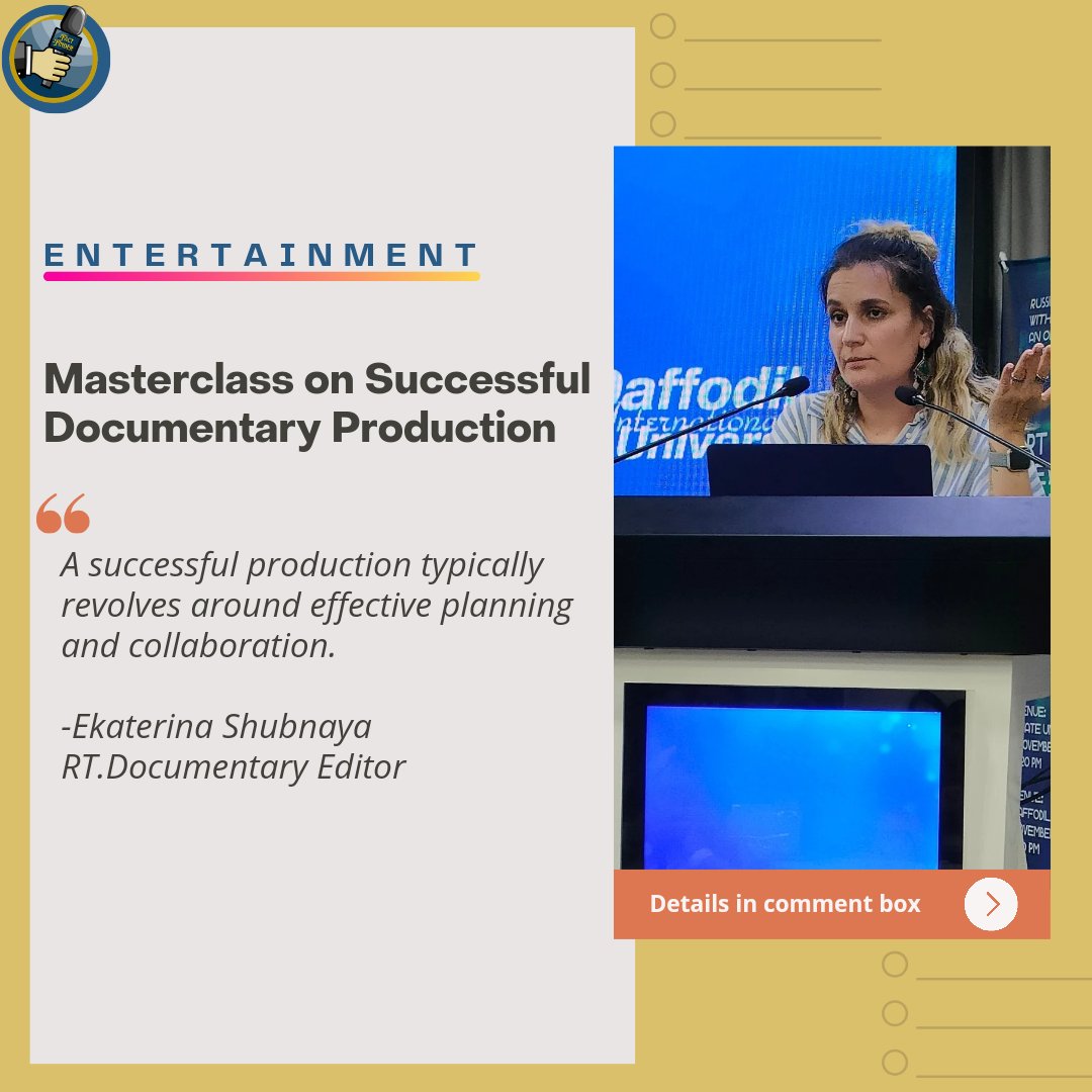 Ayasha00's tweet photo. Ekaterina Subnaya, the Editor of RT Documentary, conduct a masterclass on the process of documentary production.
@MoJoJamil
#jmconlinemojo
#RTdocumentary
#documentaryfilmfestival https://t.co/GFKwuuX7Y2