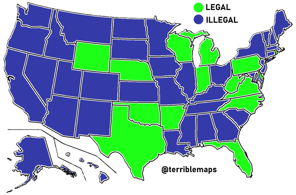 TerribleMaps's tweet image. States where it’s legal to own a raccoon