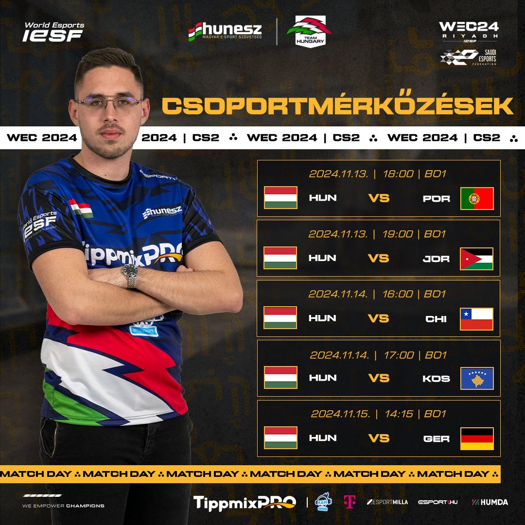 Hungarian Esports Federation (@hunesz) on Twitter photo 💣A magyar Counter-Strike2 válogatott meghívást kapott az idei <a href="/iesf_official/">IESF</a>  - International Esports Federation e-sport világbajnokságra, így kevesebb mint egy hét, és rajthoz állnak Szaúd-Arábiában.
Kövessétek a mérkőzéseket és szurkoljatok a magyar csapatnak! 💣A magyar Counter-Strike2 válogatott meghívást kapott az idei <a href="/iesf_official/">IESF</a>  - International Esports Federation e-sport világbajnokságra, így kevesebb mint egy hét, és rajthoz állnak Szaúd-Arábiában.
Kövessétek a mérkőzéseket és szurkoljatok a magyar csapatnak!