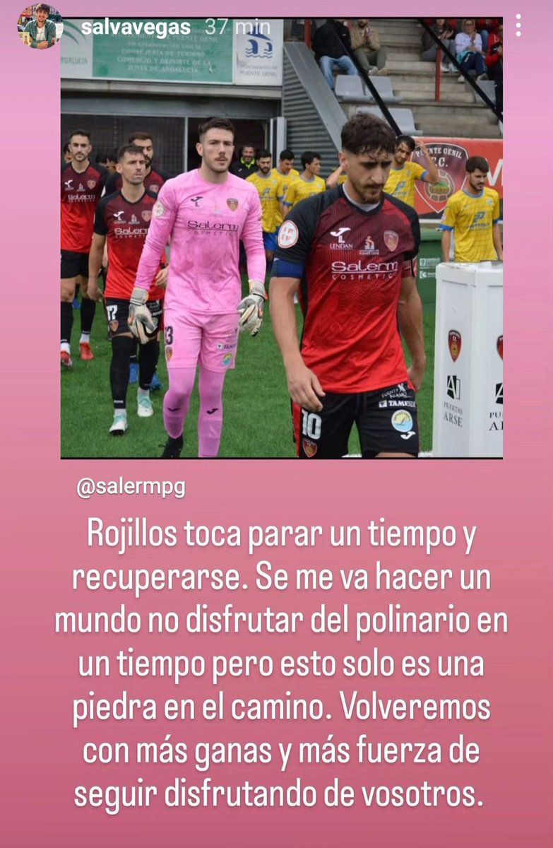 José Manuel Cabezas (@josemix1976) on Twitter photo Mensaje de Salva Vegas en IG. El mediapunta del Salerm Puente Genil será intervenido quirúrgicamente del hombro el próximo sábado. Muchísimo ánimo, <a href="/Salva_Vegas/">Salva Vegas</a>, un tipo excepcional y ejemplo como jugador y como persona. Mensaje de Salva Vegas en IG. El mediapunta del Salerm Puente Genil será intervenido quirúrgicamente del hombro el próximo sábado. Muchísimo ánimo, <a href="/Salva_Vegas/">Salva Vegas</a>, un tipo excepcional y ejemplo como jugador y como persona.