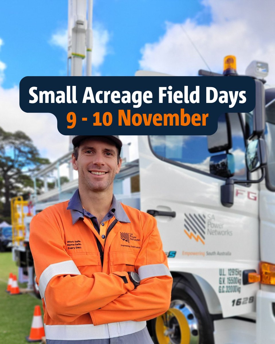 On this weekend! The Small Acreage Field Days in Echunga - drop by and meet your local power workers! Curious about ways to save energy around the home, farm safety or about how we prevent outages? Let's chat! For more 👉 thehillsfielddays.org.au
