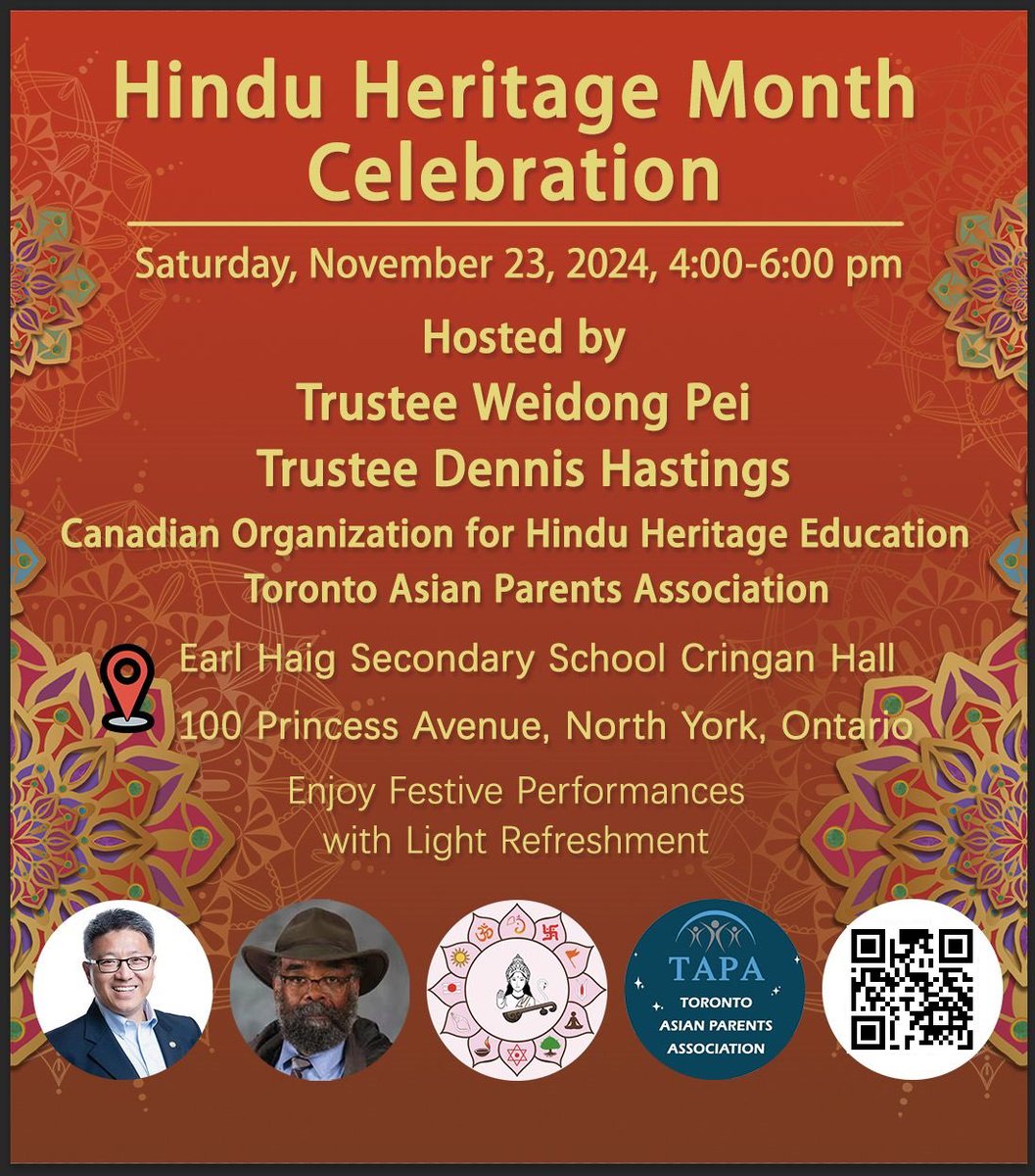 November is Hindu Heritage Month at TDSB. 

The Hindu community is a peaceful and vibrant community that contributes greatly to our board, city and country. To the over 10,000 Hindu students and many Hindu staff - I applaud your commitment to excellence and hard work. You have