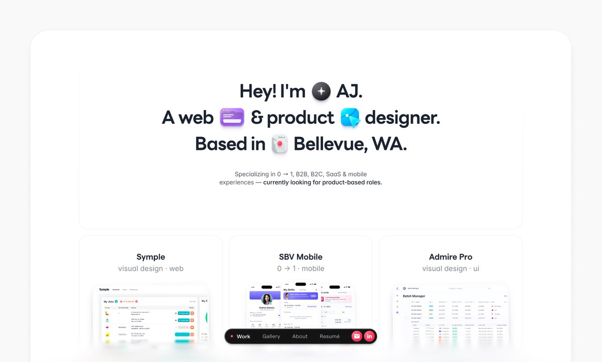 ajfreed_design's tweet image. portfolio hero 🤔

goal was to make it playful, simple &amp;amp; unique 🌚