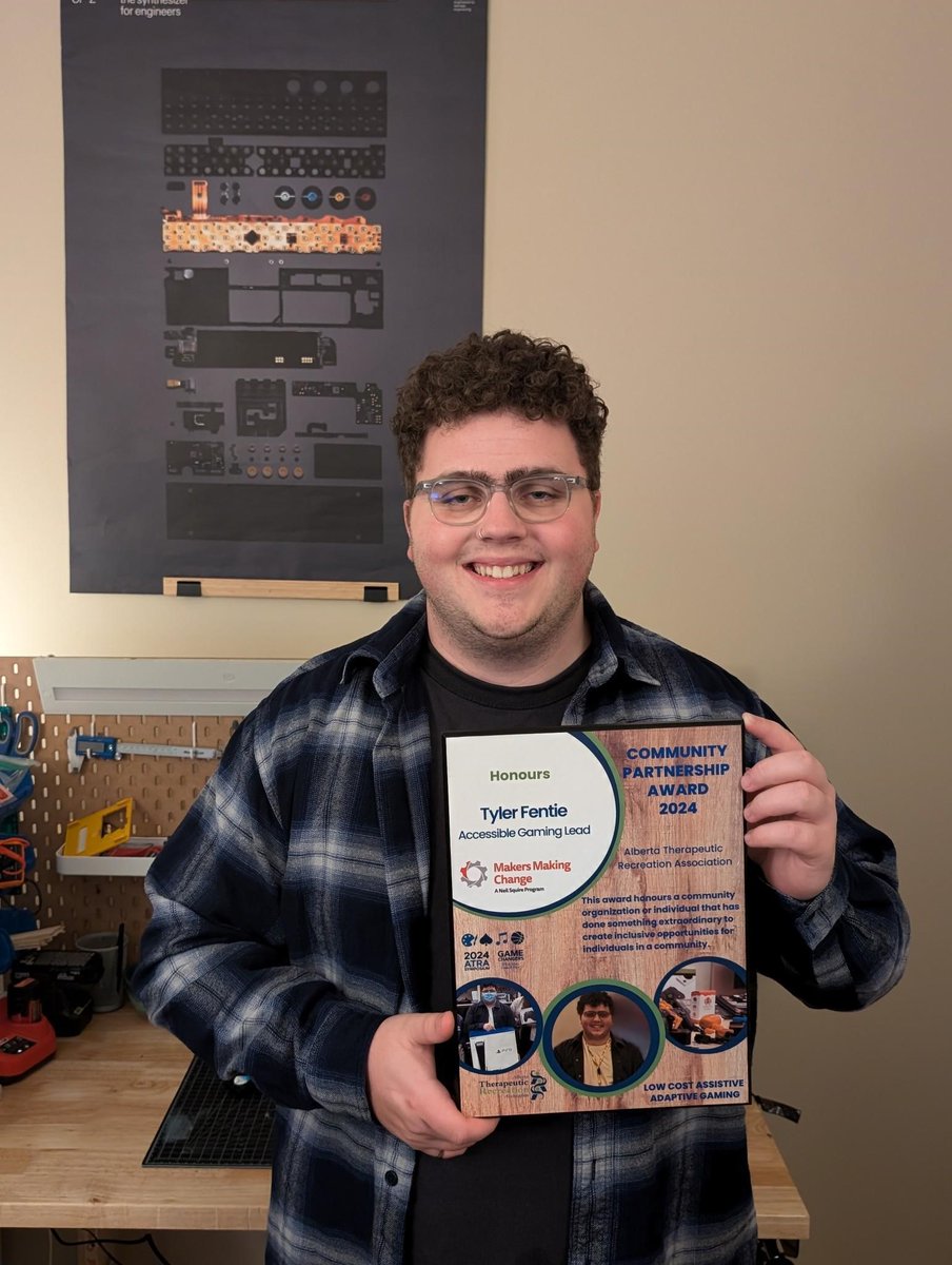 Makers Making Change Accessible Gaming Lead Tyler Fentie was honoured to receive the Alberta Therapeutic Recreation Association (ATRA) Community Partnership Award.

Read more: makersmakingchange.com/s/managed-cont…