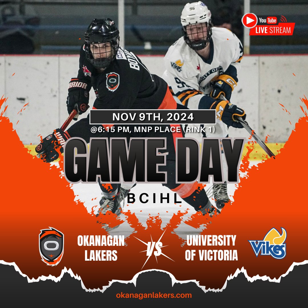 🏒 It’s rematch time! Bring your energy and cheer loud as we go head-to-head with the Vikes in what promises to be an intense showdown! 🚨

📅 November 9th, 2024 at 6:15 PM
📍 MNP Place (Rink 1)
📺 Live Stream: youtube.com/watch?v=yQk4vy…

#OkanaganLakers #BCIHL #UVic #Victoria
