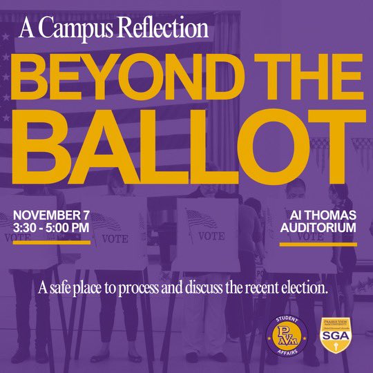 Panthers, it’s not too late to share your voice. We’ll see you at 3:30! 💜💛✨

Submit questions by tagging #PVAMUVOTES.
