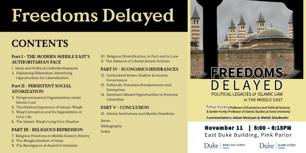 Join us on November 11 for an in-person book talk by Timur Kuran -- Professor of Economics and Political Science, and Gorter Family Professor of Islamic Studies at Duke University. We hope to see you there!
