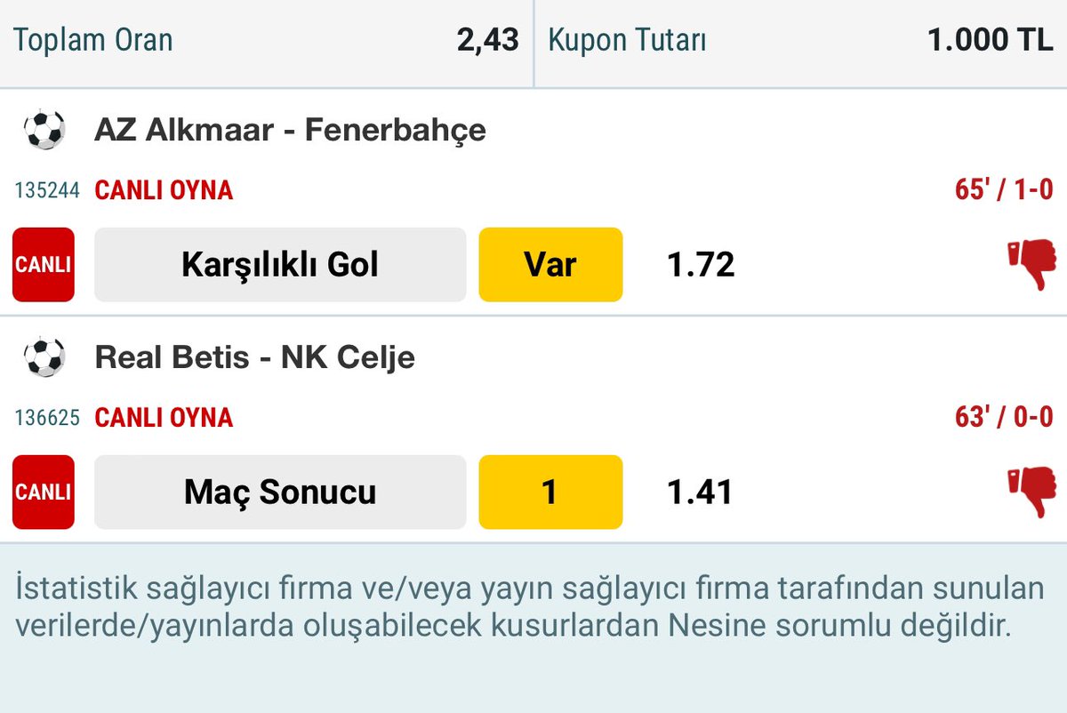 videntips's tweet photo. 🟩Canlı

Bol şans.

#Fenerbahçe #AzAlkmaar #RealBetisCelje #penaltı #nesry #canlıbahis #kupon #iddaa #analiz #bets10 #bets #canlı #Tips https://t.co/T2n9dDSC3f