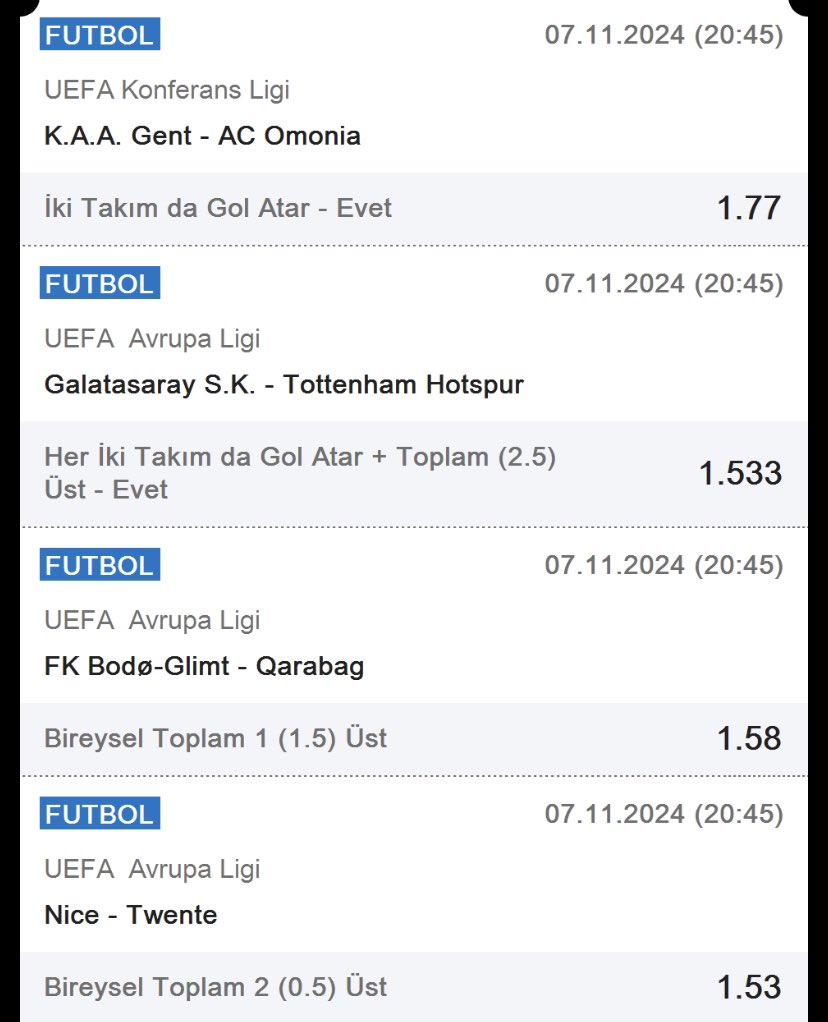 20.45 MAÇLARI İÇİN 6.55 ORANLI KOMBİNE 🔥