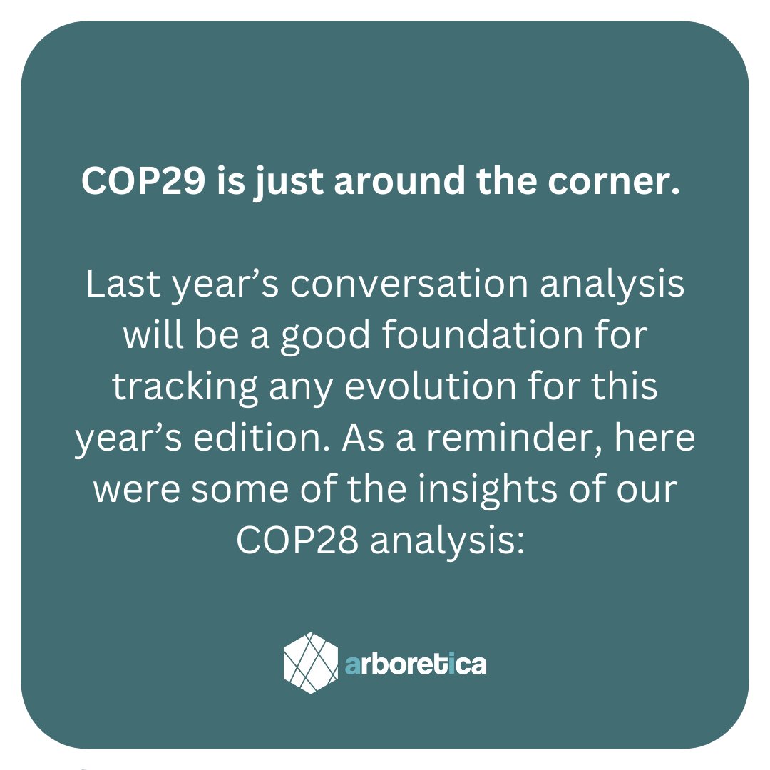 arboretica's tweet photo. ⚠️ #COP29 is just around the corner.

As for COP28, we’re excited to closely monitor the conversations that will evolve around this year’s event in the press and on social media.

Last year’s analysis will be a good foundation for tracking any evolution:
https://t.co/an8qJKjr59 https://t.co/MiBKUmA2Vc