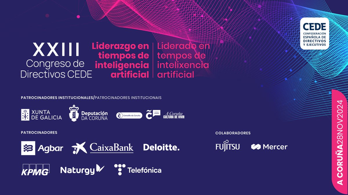 🗓️¡Vuelve el #CongresoCEDE! Este año, en su XXIII edición, nos reunimos bajo el lema "Liderazgo en tiempos de inteligencia artificial". 

Te esperamos el 28 de noviembre en A Coruña en <a href="/Palexco/">Palexco</a>, o por streaming. Más información e inscripciones en: congresodirectivos.com