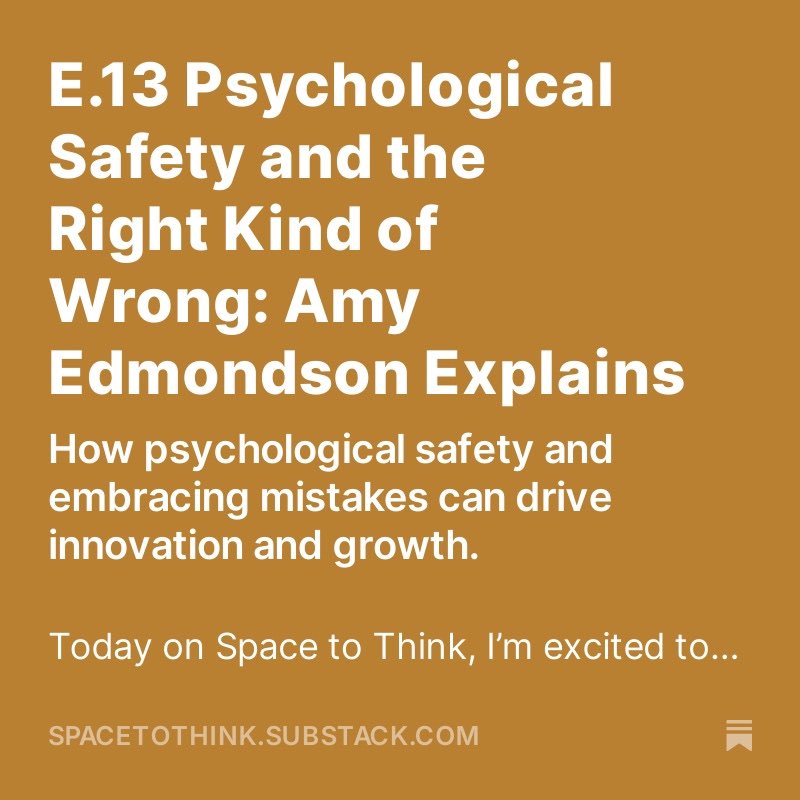 Sarah Philp (@sarahphilpcoach) on Twitter photo Chatting with <a href="/AmyCEdmondson/">Amy Edmondson</a> was definitely a ‘pinch me’ moment. Listen to learn more about psychological safety and the right kind of wrong
open.spotify.com/episode/0i65rP… Chatting with <a href="/AmyCEdmondson/">Amy Edmondson</a> was definitely a ‘pinch me’ moment. Listen to learn more about psychological safety and the right kind of wrong
open.spotify.com/episode/0i65rP…