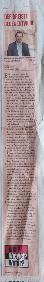 Danke <a href="/cloudista/">Claudio Kuster</a>! Lasst uns diese Schlaumeierei von Mr Hyde &amp; Co. stoppen: Lehnen wir den dreisten Gegenvorschlag ab und schaffen wir mit der Transparenzumsetzungsinititiative endlich Klarheit am 24. November!
Quelle: <a href="/SchaffhauserBo2/">Schaffhauser Bock</a> vom 29.10.
P.S.: Allen Freunden erzählen!