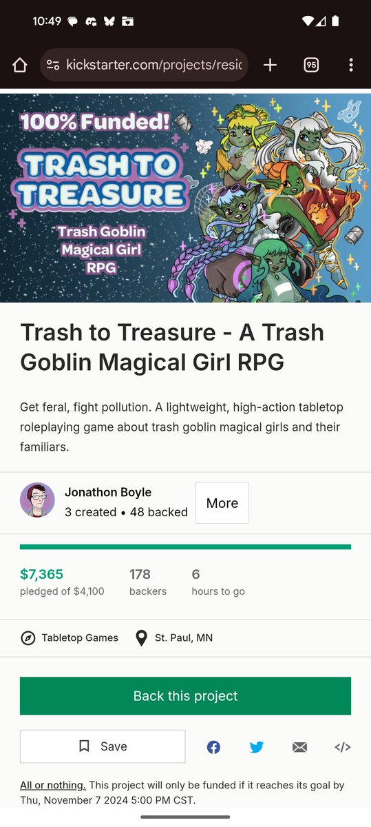 ResidentBard's tweet photo. Dawn of the final day for Trash to Treasure! 

Get feral and fight pollution as trash-powered magical girl goblins! 

#ttrpg #kickstarter #crowdfunding https://t.co/E6v41mMwxd