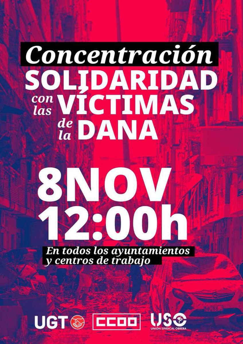 ¡Gracias a tod@s l@s compañer@s por su solidaridad y apoyo! La furgoneta de hexcel ya ha salido para Valencia!!!Mañana, 8 de noviembre, a las 12h, nos unimos a la concentración convocada por CCOO en solidaridad con las víctimas de la DANA. ✊ #SolidaridadObrera #AyudaValencia