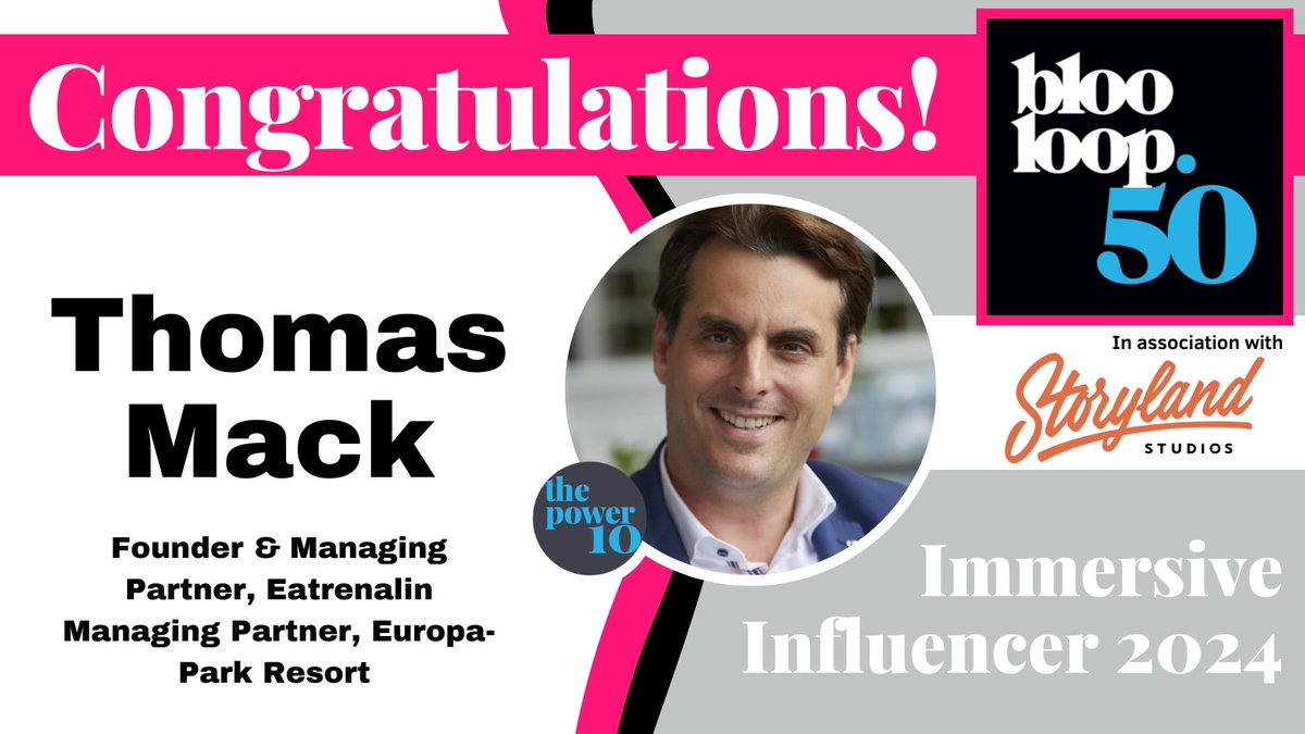 ThomasMack_EP's tweet photo. Wow, I'm at a loss for words... I just got the news that I made it into the @Blooloop 50 Immersive Influencers List – even in the Power 10! The list highlights 50 people "whose leadership, innovation, and creativity are driving this exciting sector forward." Thank you so much! 🙏 https://t.co/S0LwANjWR8