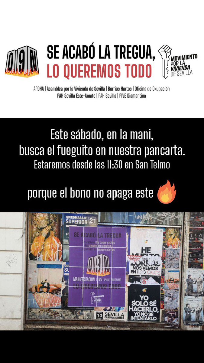 📢 Buscad nuestra pancarta principal este sábado #9N y uniros al bloque crítico

Estaremos desde las 11:30 en la parada de bus de San Telmo 

#LoQueremosTodo 🔥