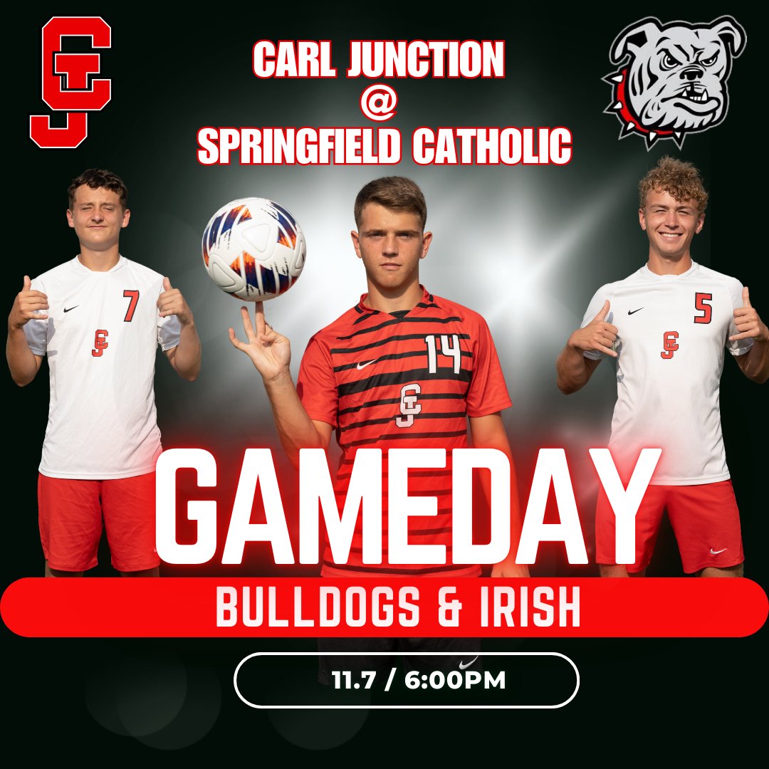 🏆⚽ District Championship GAMEDAY! ⚽🏆
The Carl Junction Bulldogs are ready to face Springfield Catholic for the district title! Let’s pack the stands and bring the energy! 🐾💪
📍 Springfield Catholic
🕕 6:00 PM
💥 Bulldogs vs. Irish
Bring the noise, wear red, and cheer loud!